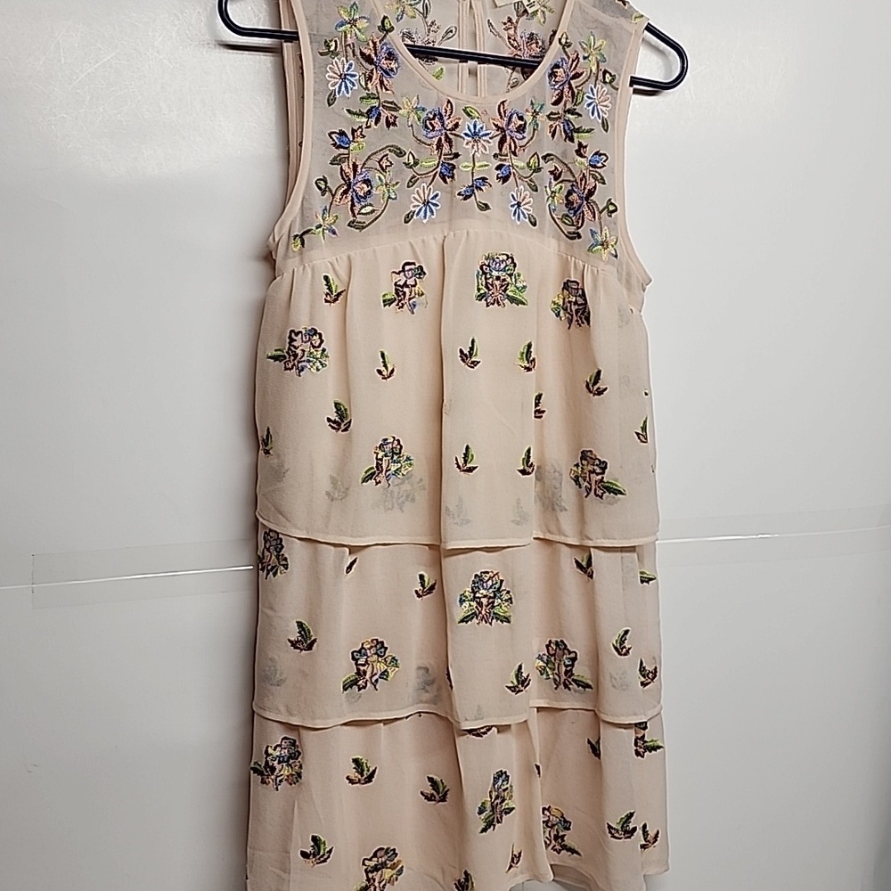 Free Generation Los Angeles Floral Embroidered Feminine Sleeveless Blush Dress